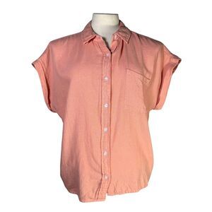 Linen Blend Button Short Sleeve Shirt Rose Pink Women's Sz 1X Pocket